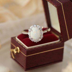 Vintage Unique Alternative White Opal Engagement Wedding Ring Under $100 For Her